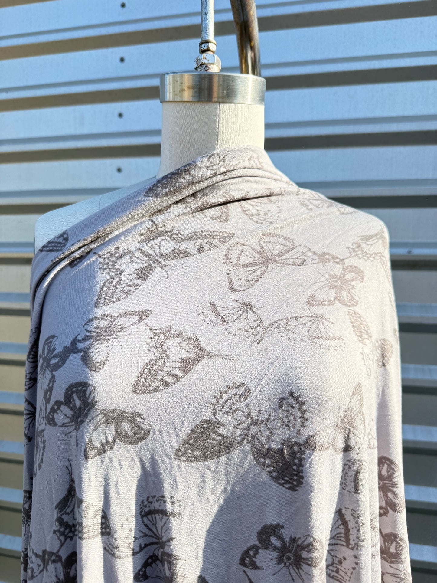 Grey Butterfly Print Polyester Spandex Knit "Shadow Butterfly"