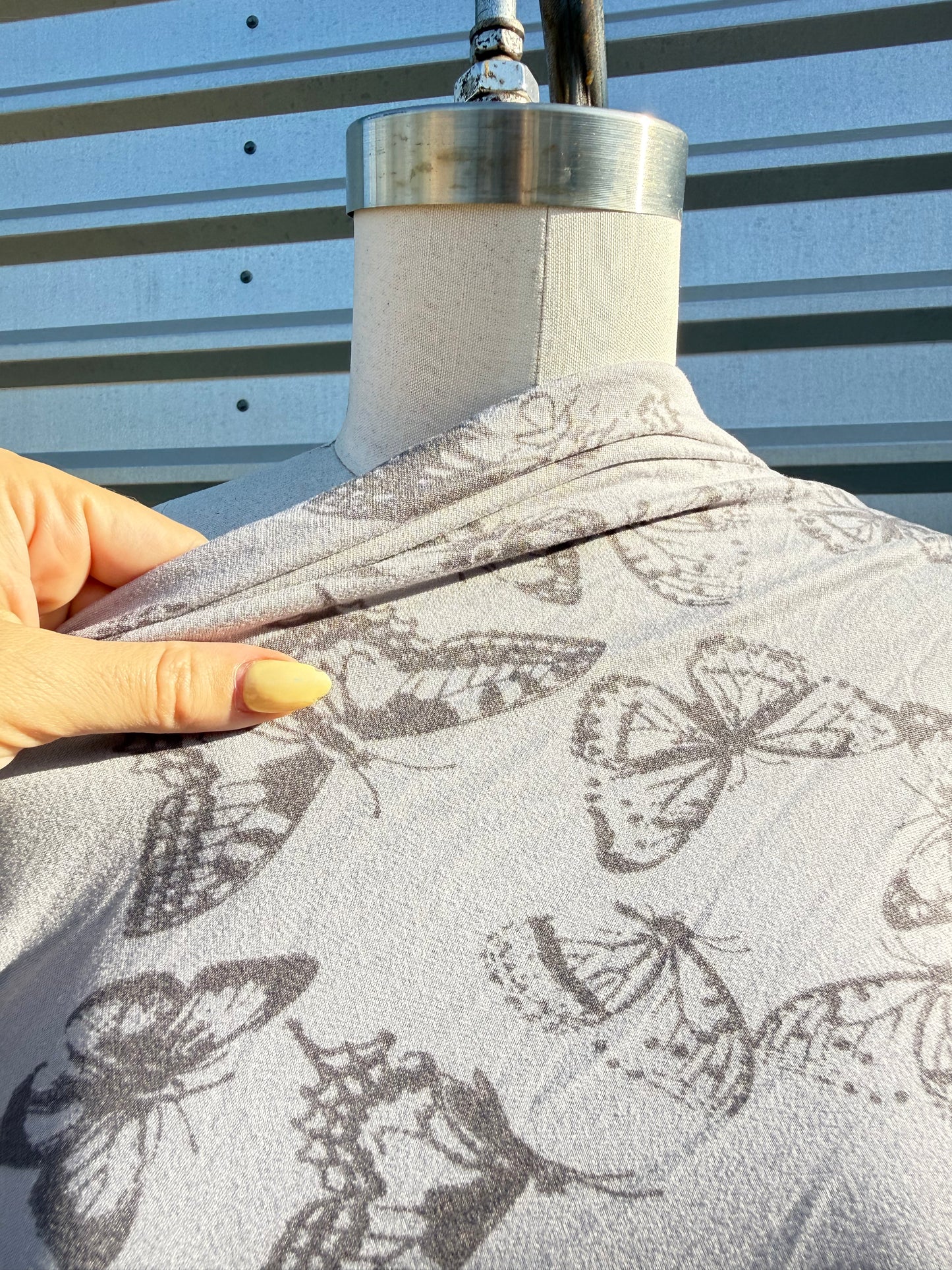 Grey Butterfly Print Polyester Spandex Knit "Shadow Butterfly"