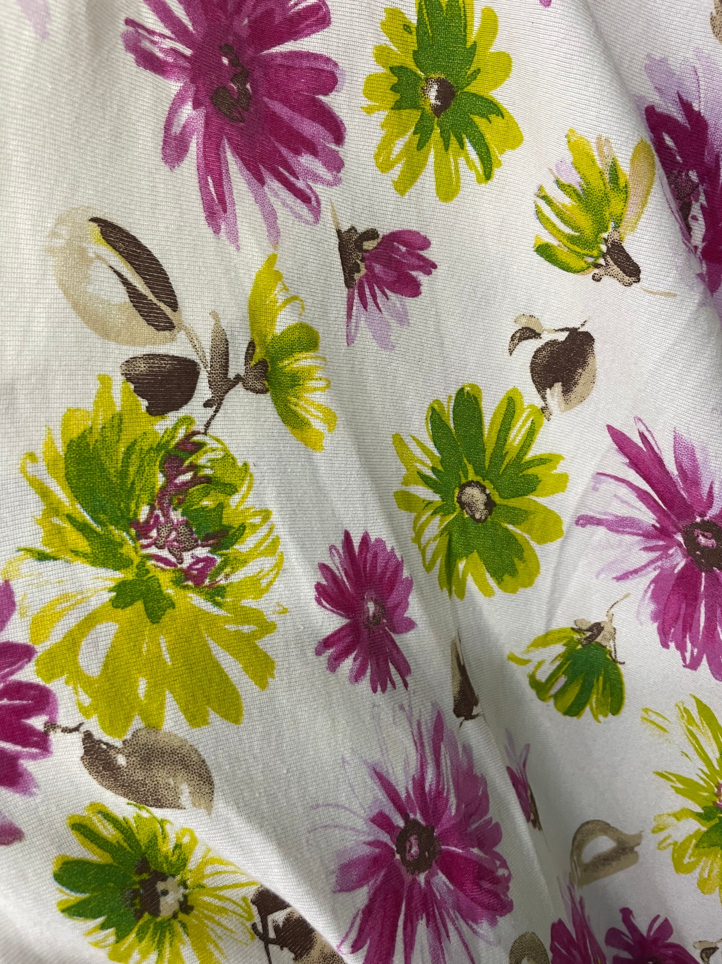 Purple Green Brown White Floral Vintage Cotton Jersey "Crazy Daisy"