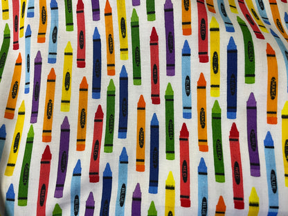 Red Orange Green Multi Color Crayon Print Cotton Poplin Woven "Ms. Frizzle Art Class"