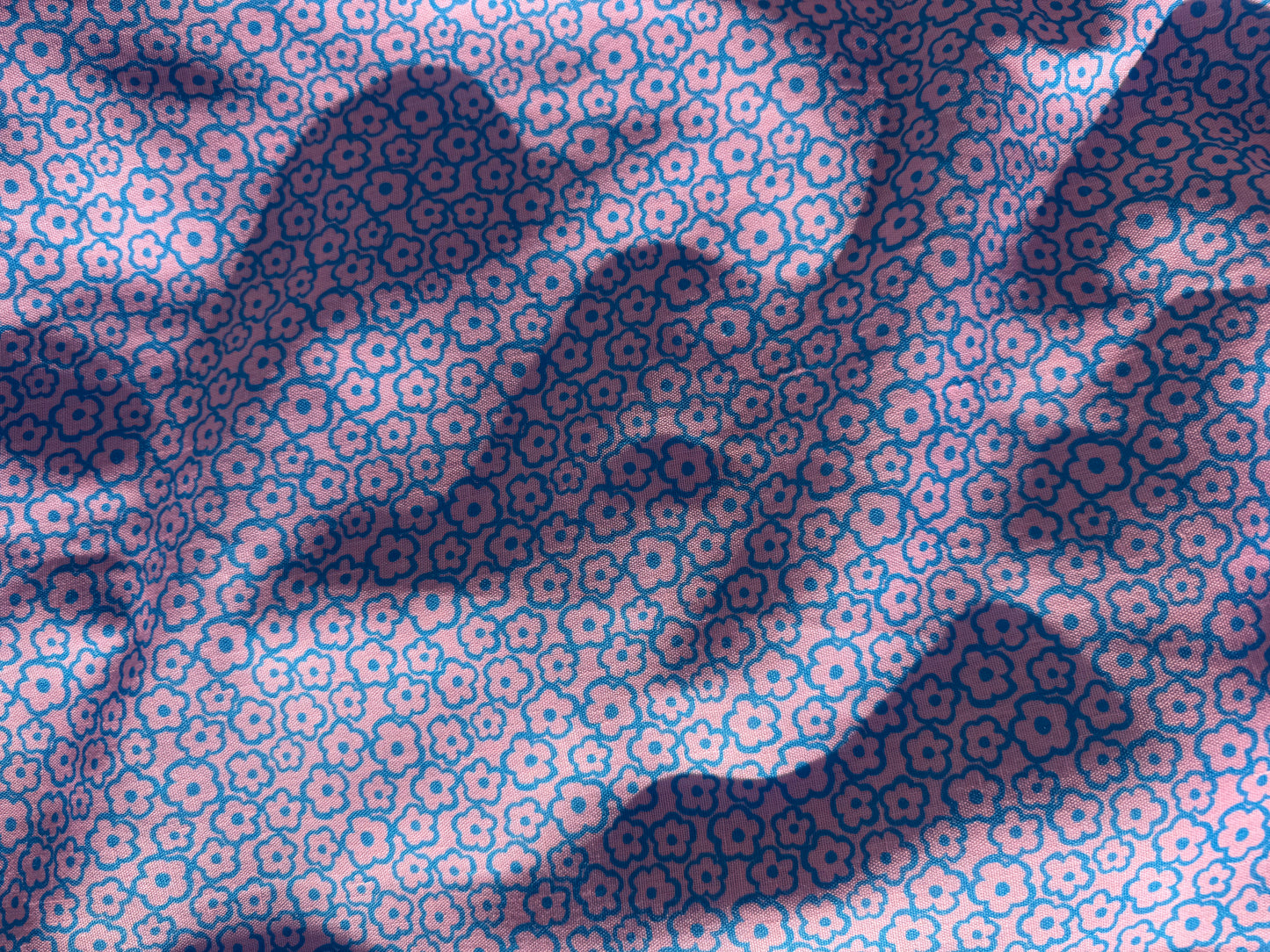 Blue Pink Daisy Print Rayon Polyester Woven "Bubble Gum Garden"