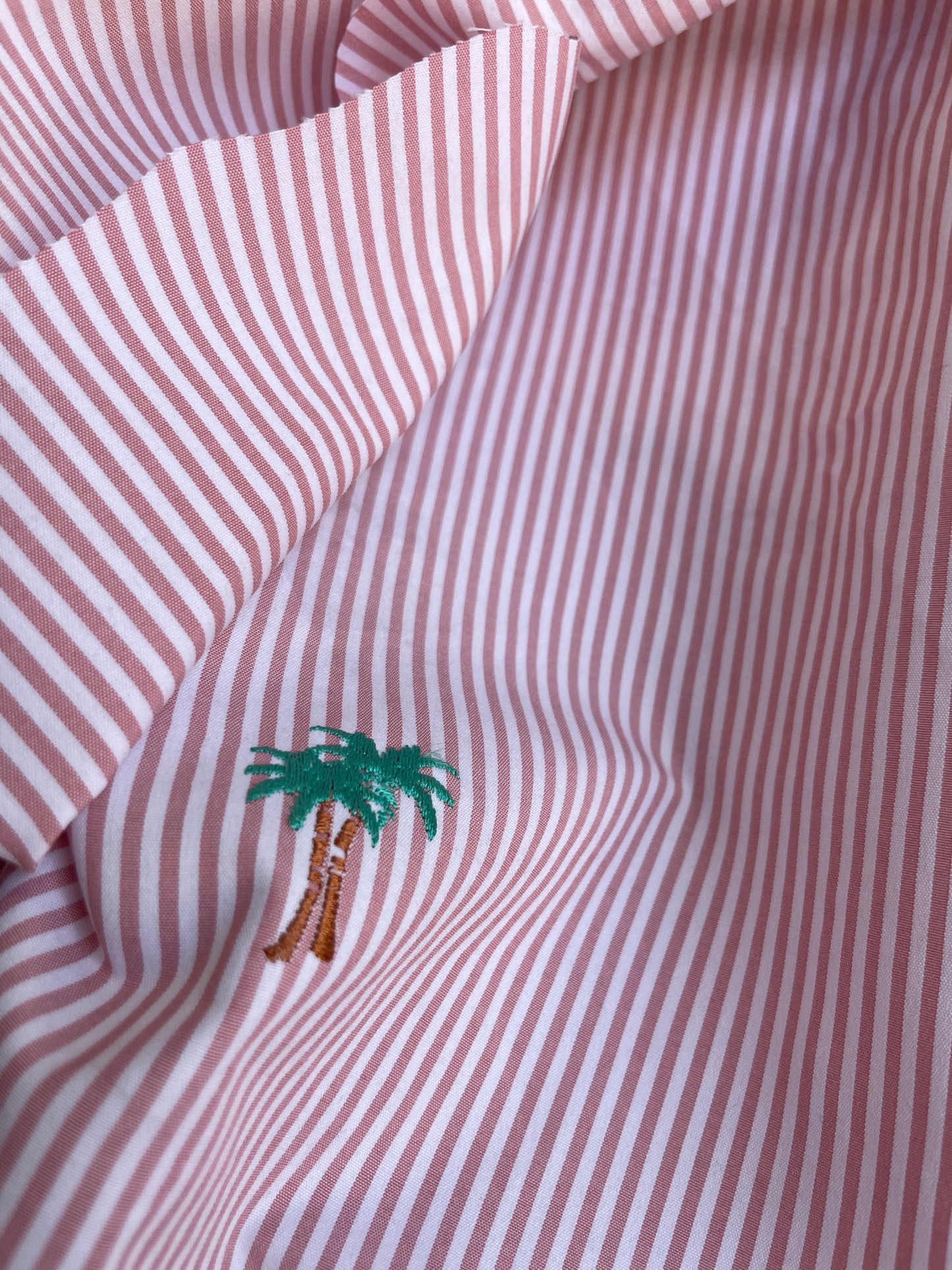 Pink White Palm Tree Embroidered Cotton Polyester "Resort Pajamas"