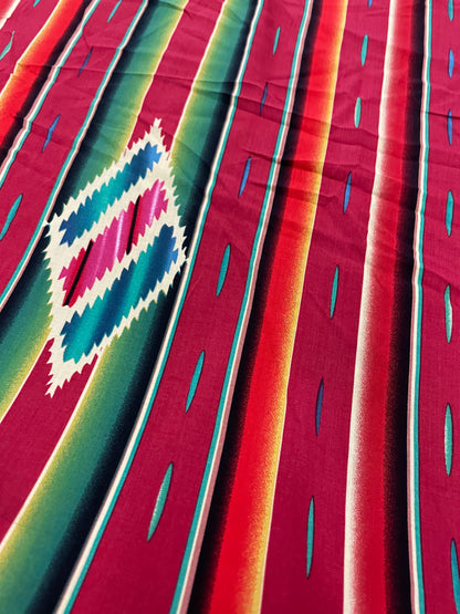 Multi Red Serape Inspired Rayon Challis Woven "White Sands"