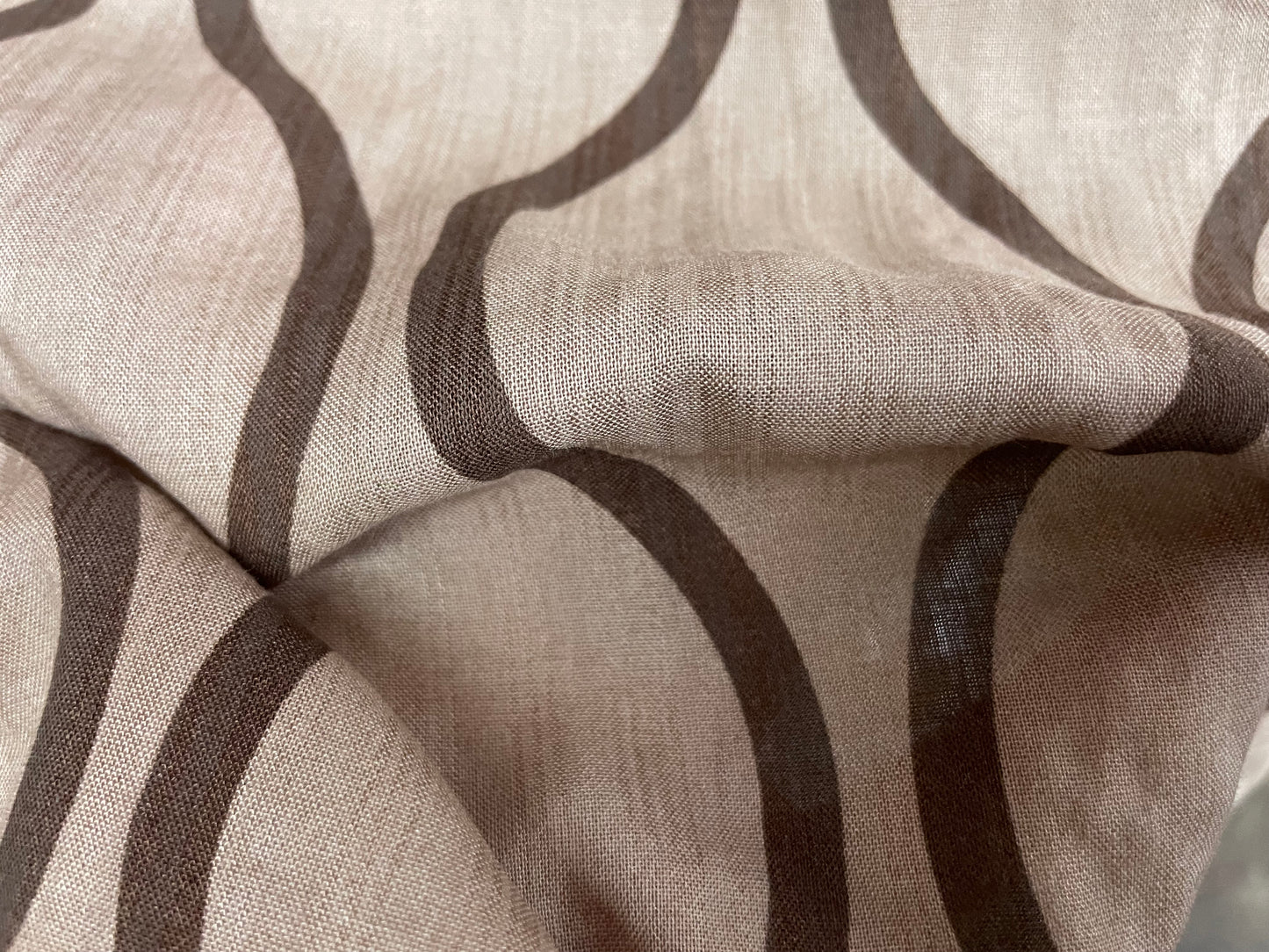 Tan Brown Seamless Curved Lines Rayon "Mocha Moves"
