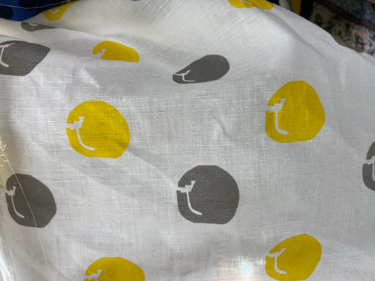 White Yellow Grey Abstract PolkaDots  Rayon Challis "Lemon Drops"