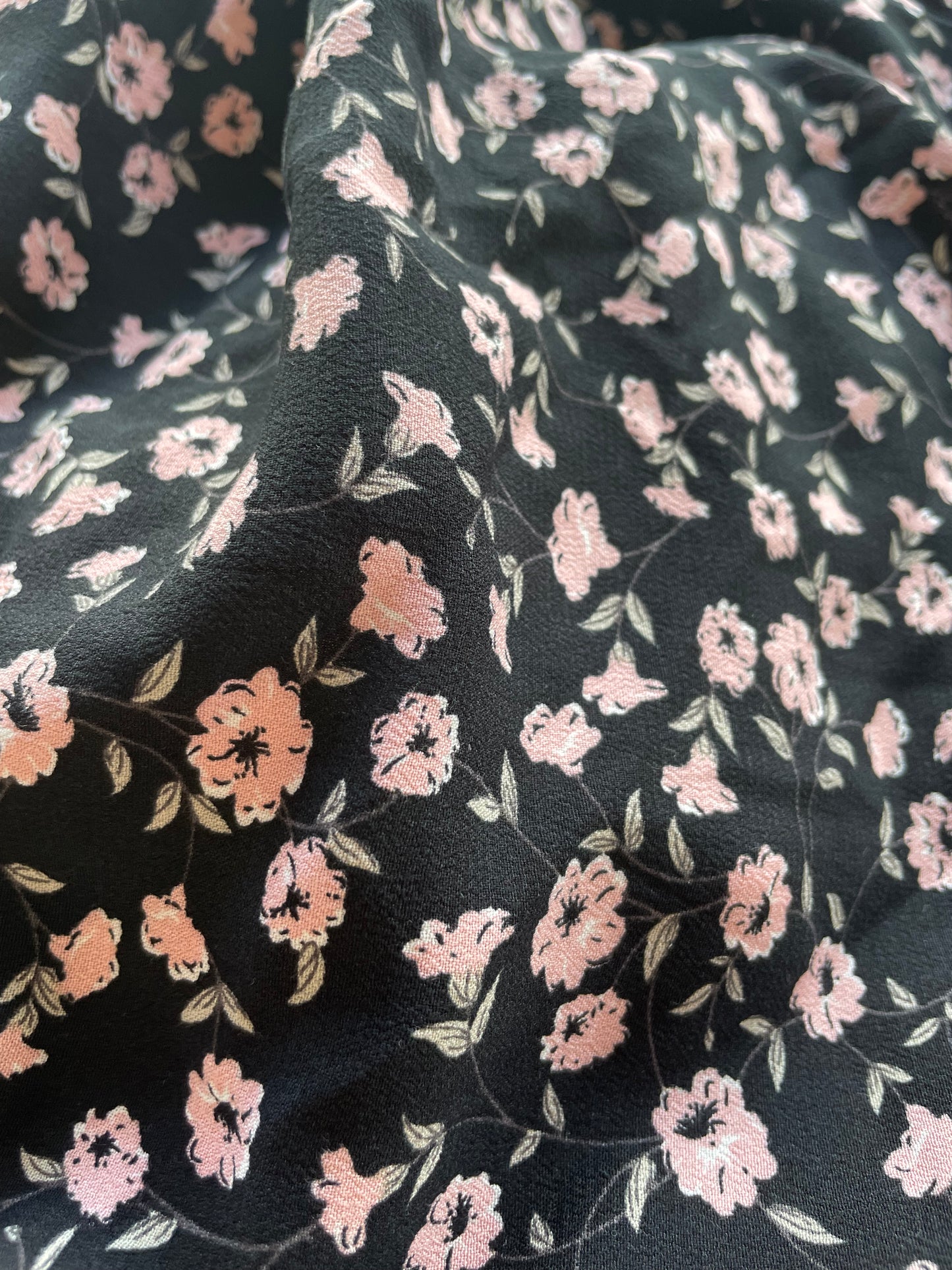 Black Pink Ditsy Daisy Floral Rayon Crepe 