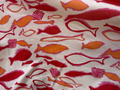 Pink Orange Fish Print Cotton Baby Rib 1x1 Knit "Swimming Crew"