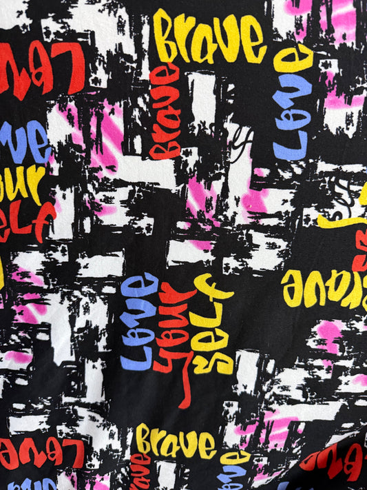 Black White Color Graphic Letter Print Polyester Spandex Jersey "Loud Self Love"