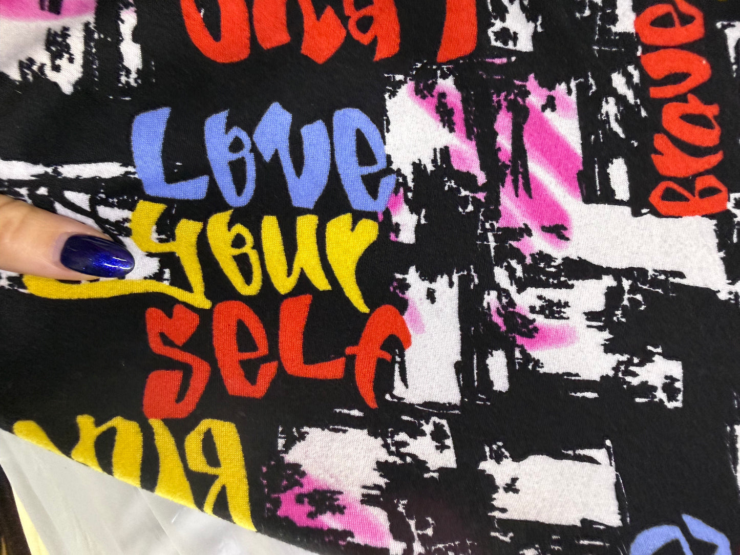 Black White Color Graphic Letter Print Polyester Spandex Jersey "Loud Self Love"