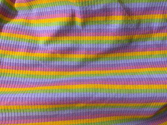 Pastel Multi Color Green Pink Yellow Stripe Rayon Spandex 2x1  "Day Skate"
