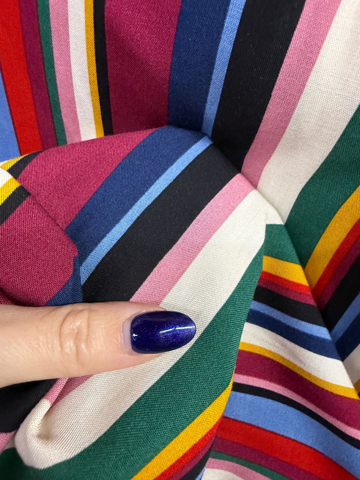 Multi Color Stripe Red Pink Blue Green  Rayon Challis Woven "Leslie Summer"