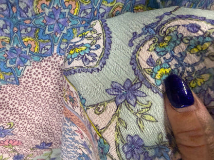 Pastel Blue Pink Boho Paisley Floral Print Rayon Crepe " Easter Glamping"