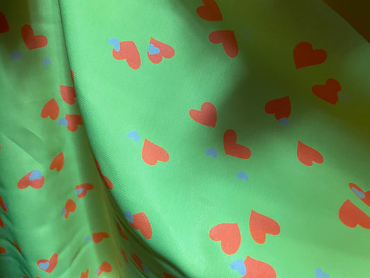 80s Neon Yellow Pink Hearts Polyester Woven "Highlight My Love"