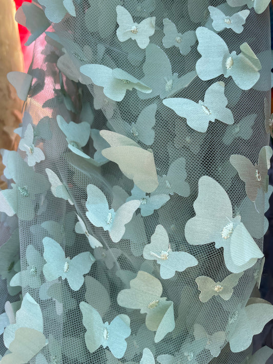 Light Blue Butterfly 3D Applique Polyester Mesh "The Air Flutters"