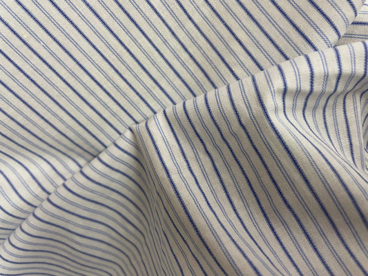 White Blue Stripe Cotton Shirting Poplin "Classic Mike"