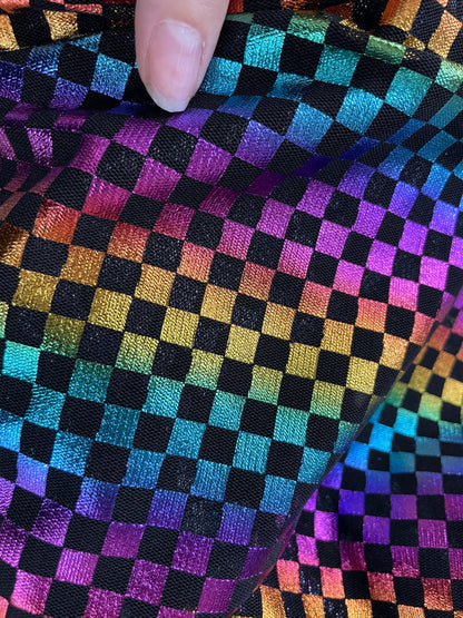 Rainbow Sparkle Checker Nylon Spandex Mesh "Rainbow Checkmate"