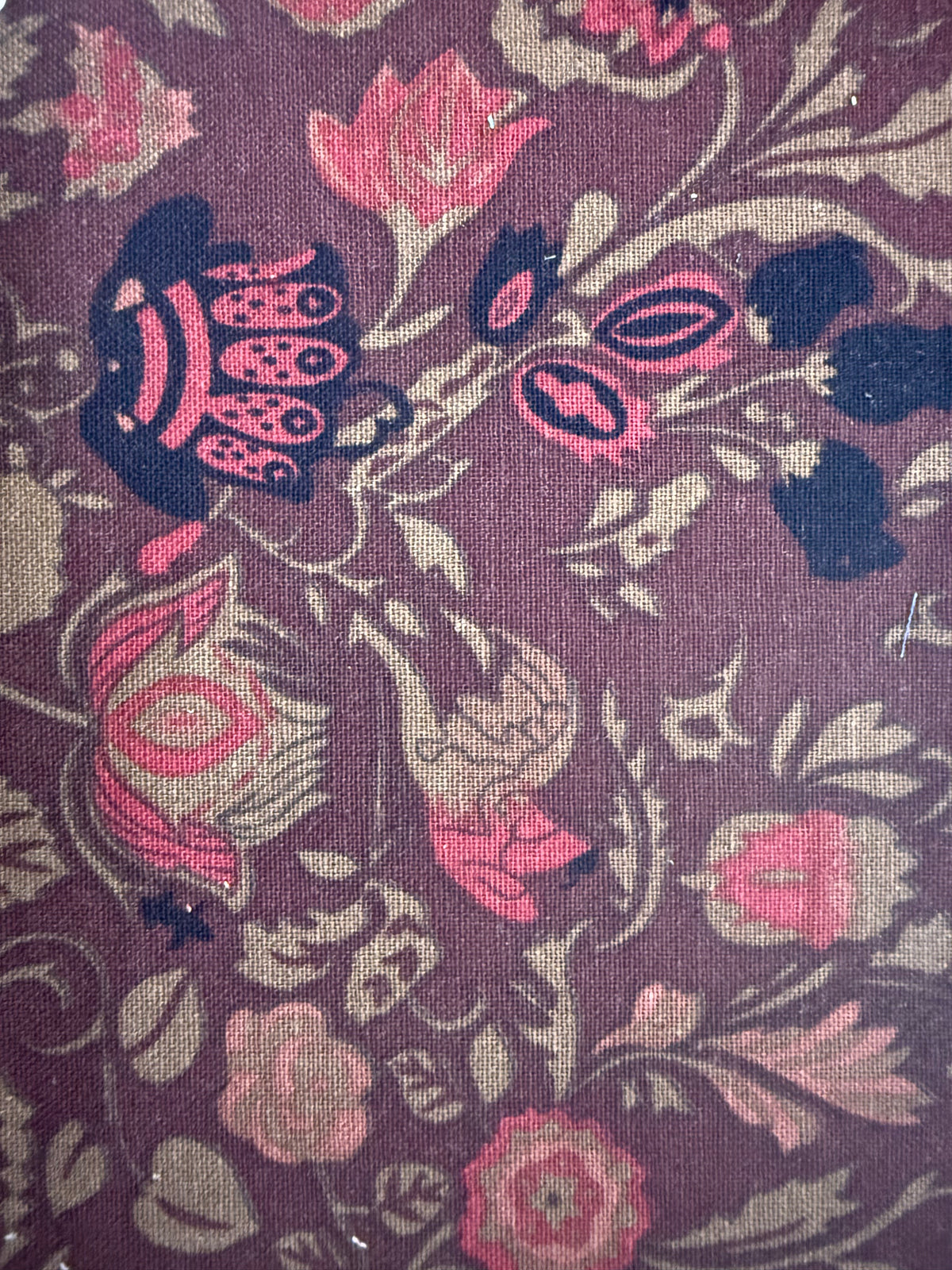 Burgundy Ornate Floral Tapestry Print Cotton Linen Fabric "Meet in the Study"