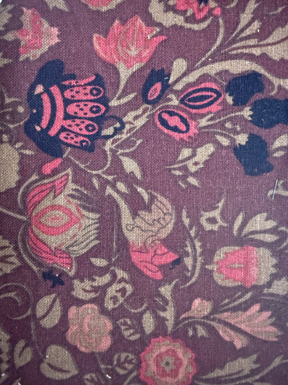 Burgundy Ornate Floral Tapestry Print Cotton Linen Fabric "Meet in the Study"
