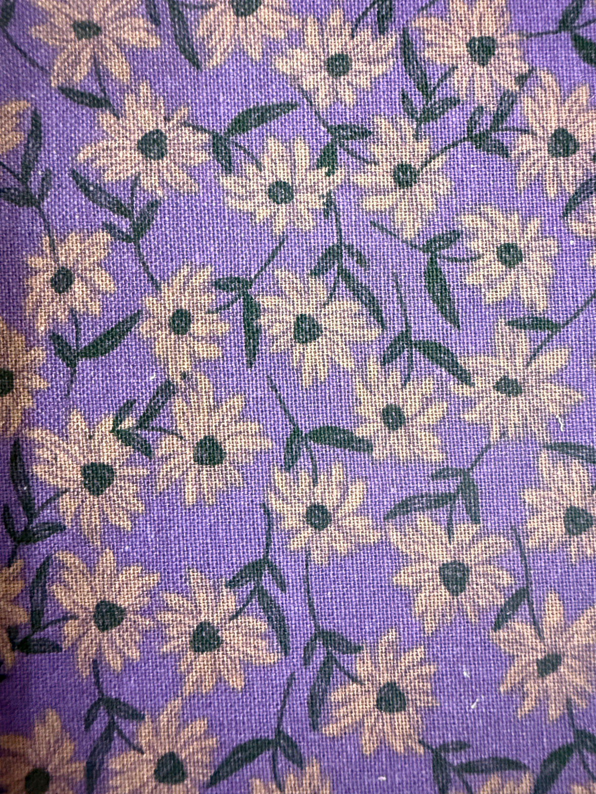 Lavender Purple Cream Daisy Print Cotton Linen Fabric "Willow Creek"