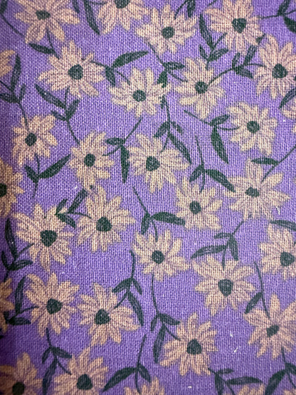 Lavender Purple Cream Daisy Print Cotton Linen Fabric "Willow Creek"