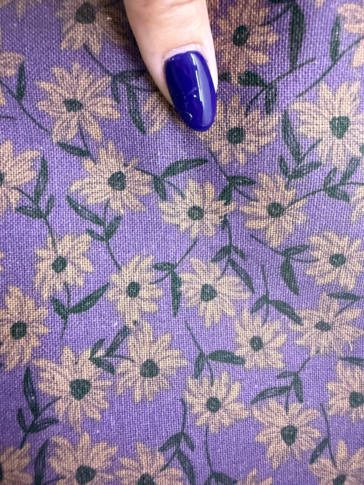 Lavender Purple Cream Daisy Print Cotton Linen Fabric "Willow Creek"