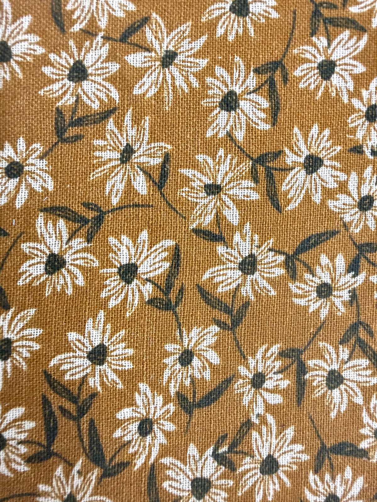 Gold Yellow Cream Daisy Print Cotton Linen Fabric "Willow at Dawn"