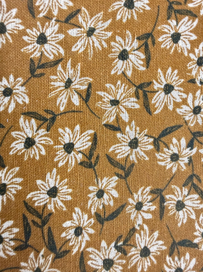 Gold Yellow Cream Daisy Print Cotton Linen Fabric "Willow at Dawn"