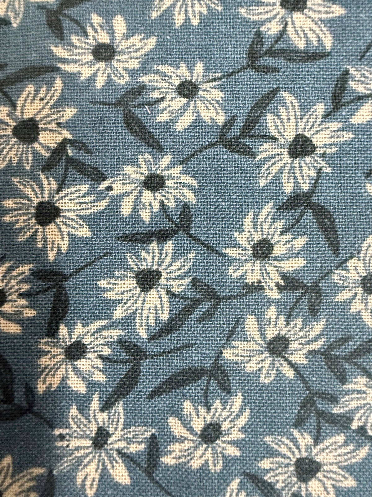 Sage Green Cream Daisy Print Cotton Linen Fabric "Willow Tree"
