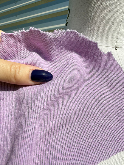 'Lilly' Lilac Purple Cotton Spandex 1x1 Rib Knit Jersey – Deadstock | Pre-Cut Yardage