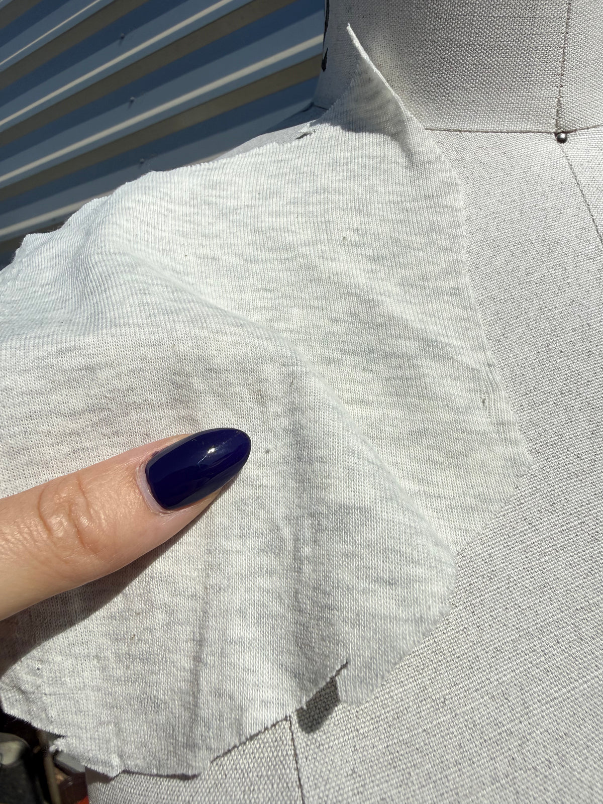 'Half and Half' White Heather Grey Cotton Spandex 1x1 Rib Knit Jersey – Deadstock | Pre-Cut Yardage