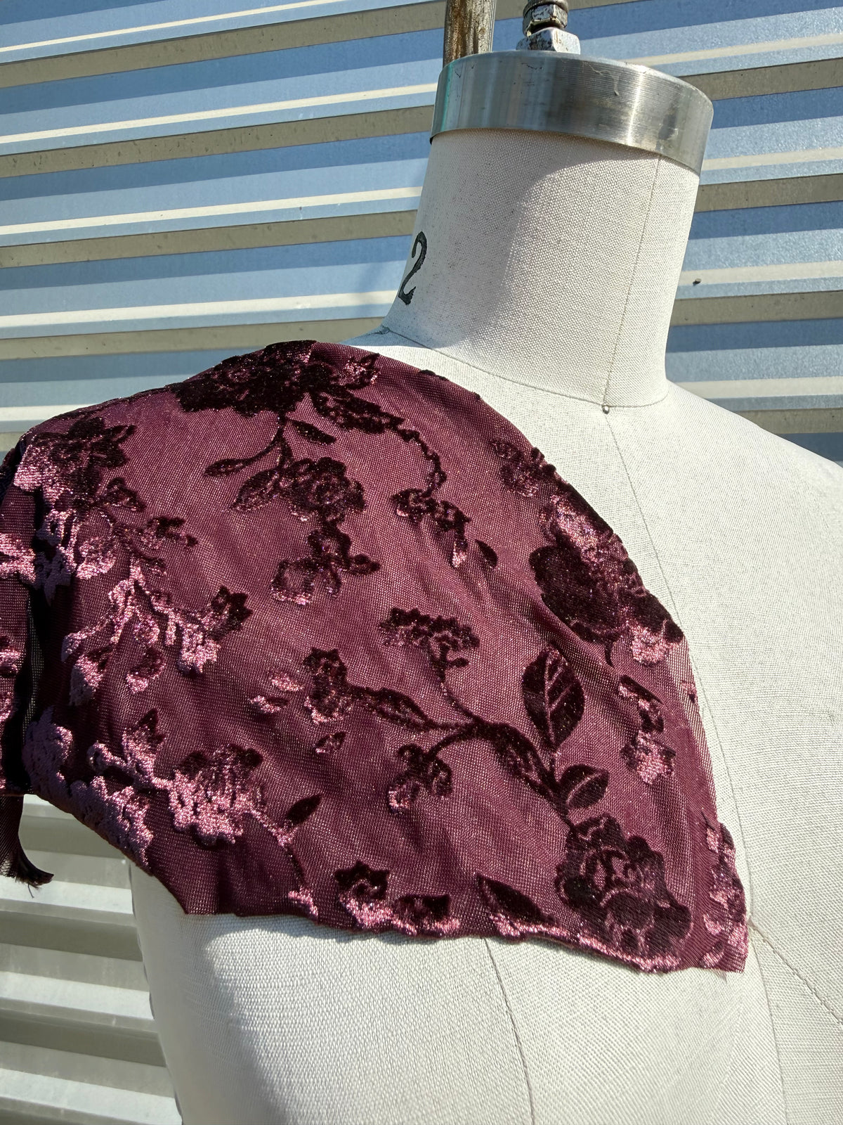 Burgundy Floral Burnout Polyester Spandex Stretch Velvet Knit "Ophelia"