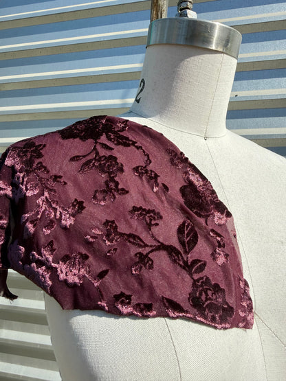 Burgundy Floral Burnout Polyester Spandex Stretch Velvet Knit "Ophelia"