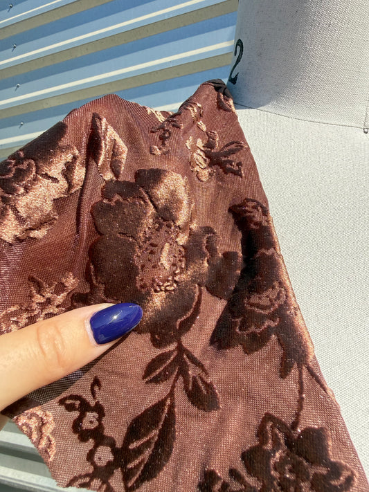 Brown Floral Burnout Polyester Spandex Stretch Velvet Knit "Carmilla"