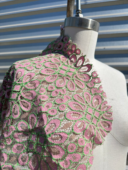 Taupe Pink Lime Polyester Non-Stretch Polyester Lace "Lottie"
