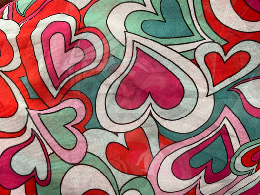 Mint Pink Retro Heart Valentines Polyester Chiffon Print "Sweetheart Trip"