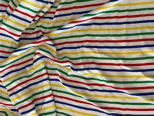 Primary Colors Red Yellow Navy Green White Stripe Rayon Challis "Teddy's Threads"