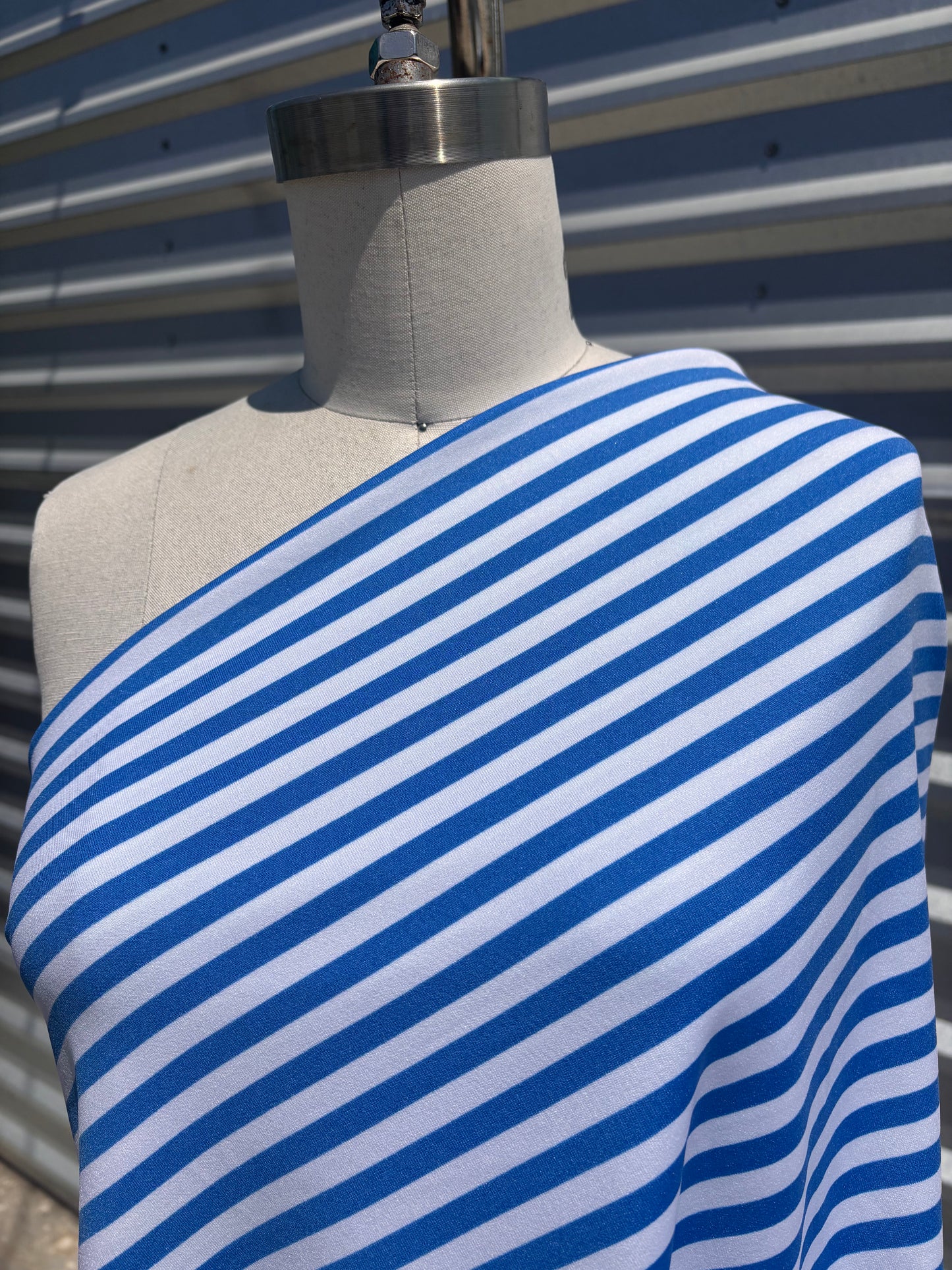 Blue White Stripe Nylon Spandex Swim Knit "Big Splash"