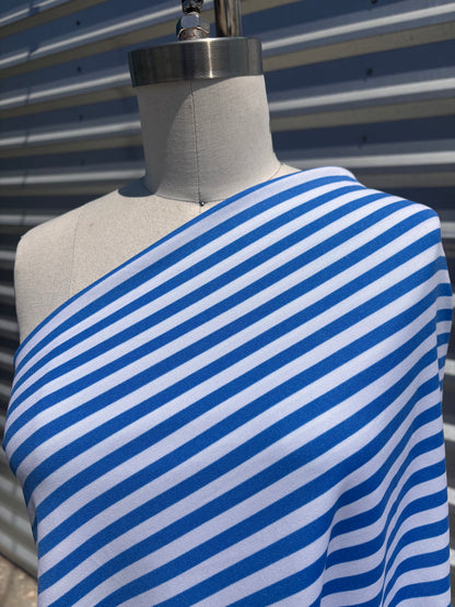 Blue White Stripe Nylon Spandex Swim Knit "Big Splash"