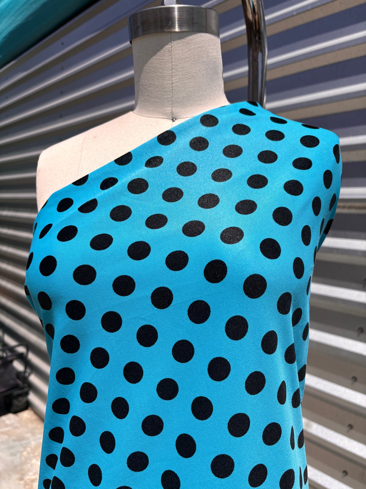 Blue Black Polkadot Print Nylon Spandex Swim Knit "Betty Dives"