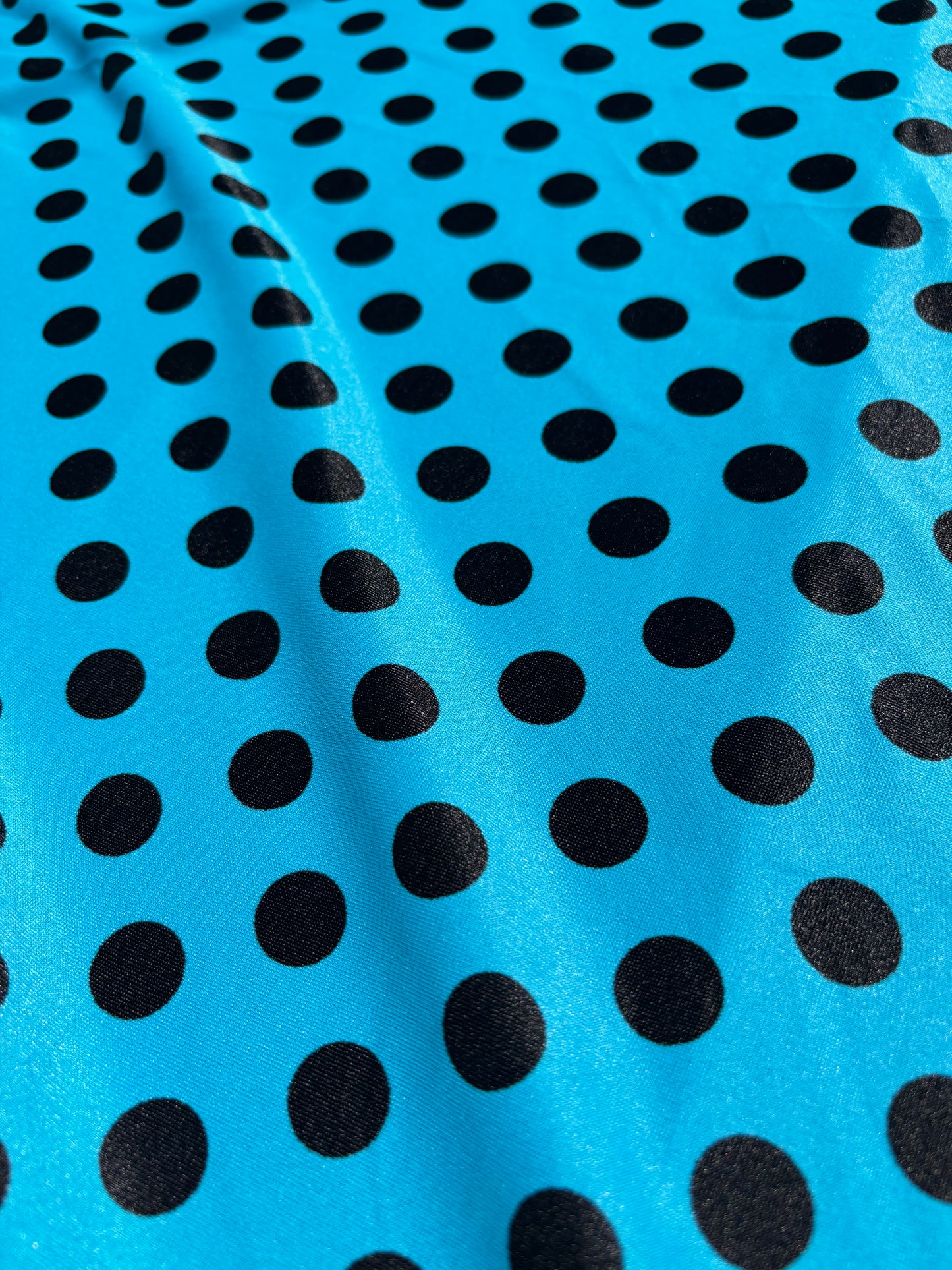 Blue Black Polkadot Print Nylon Spandex Swim Knit "Betty Dives"