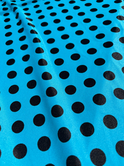 Blue Black Polkadot Print Nylon Spandex Swim Knit "Betty Dives"