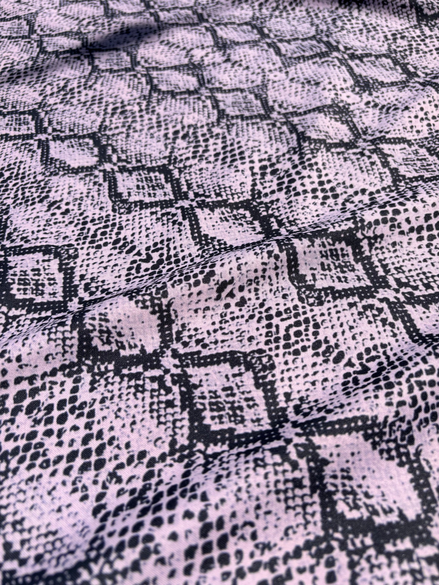 Lavender Purple Black Snake Print Nylon Spandex Swim Knit "Hiss and Makeup"