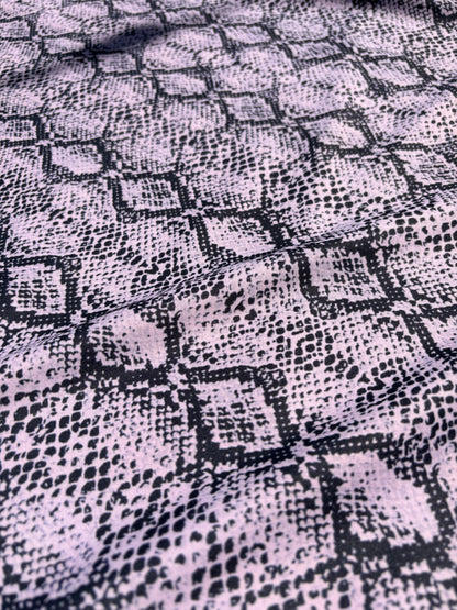 Lavender Purple Black Snake Print Nylon Spandex Swim Knit "Hiss and Makeup"
