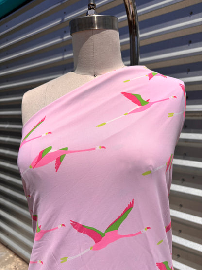 Pink Flying Flamingo Bird Print Nylon Spandex Swim Knit "Just Winging It"