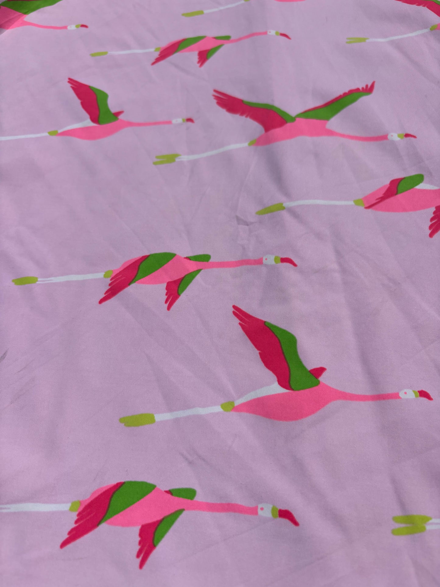 Pink Flying Flamingo Bird Print Nylon Spandex Swim Knit "Just Winging It"