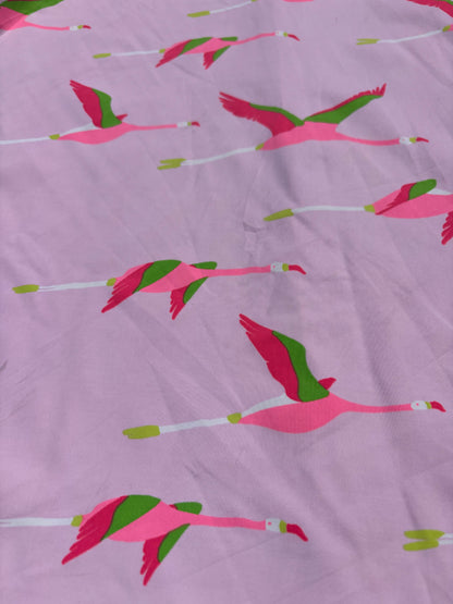Pink Flying Flamingo Bird Print Nylon Spandex Swim Knit "Just Winging It"