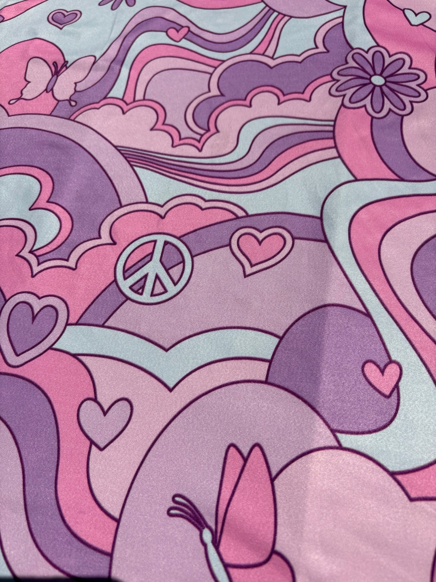Purple Blue Pink Retro Butterfly Heart Print Nylon Spandex Swim Knit "Cloud Swimmer"