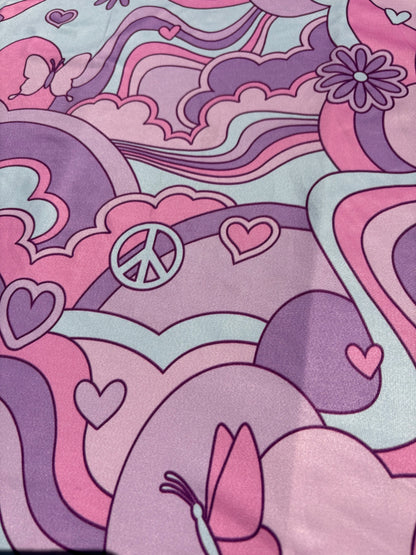 Purple Blue Pink Retro Butterfly Heart Print Nylon Spandex Swim Knit "Cloud Swimmer"