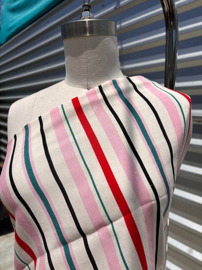Pink Red Teal White Multi Stripe Summer Resort Rayon Challis "Sugar Mint"
