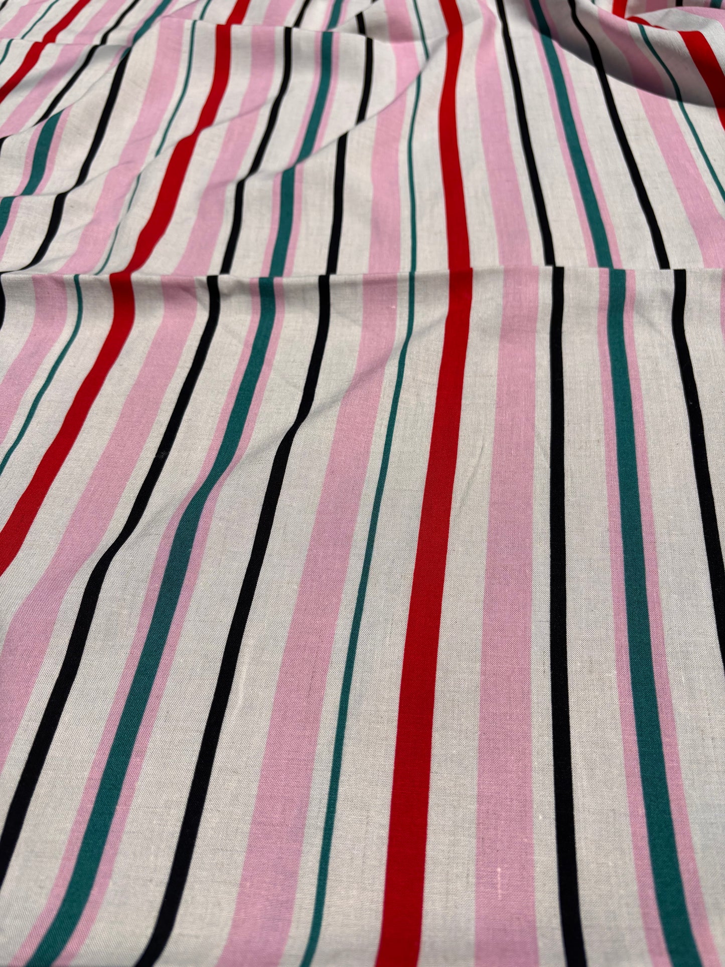 Pink Red Teal White Multi Stripe Summer Resort Rayon Challis "Sugar Mint"